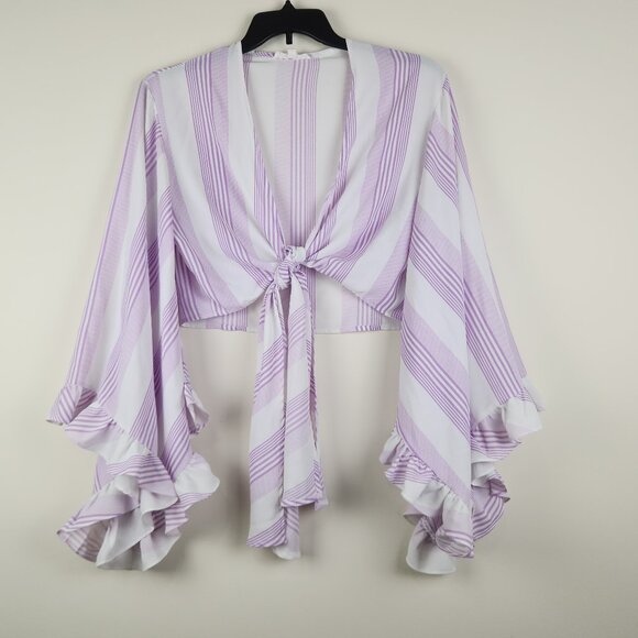 Hot & Delicious Size S Tie Front Boho Beachy Dramatic Sleeves with Ruffles Top - Picture 2 of 8